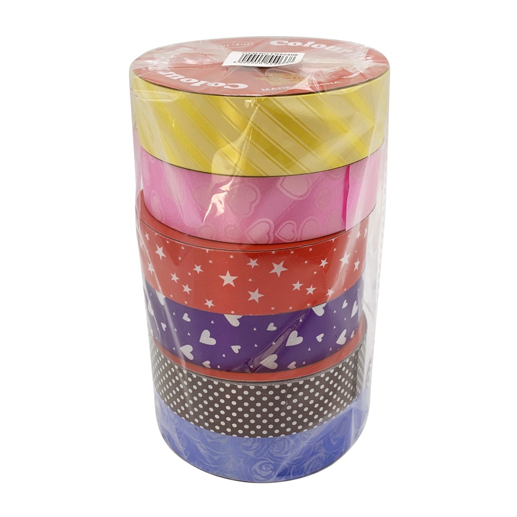 [G2410] Cinta para regalo 2,8cm, x6 rollos, varios colores con diseño