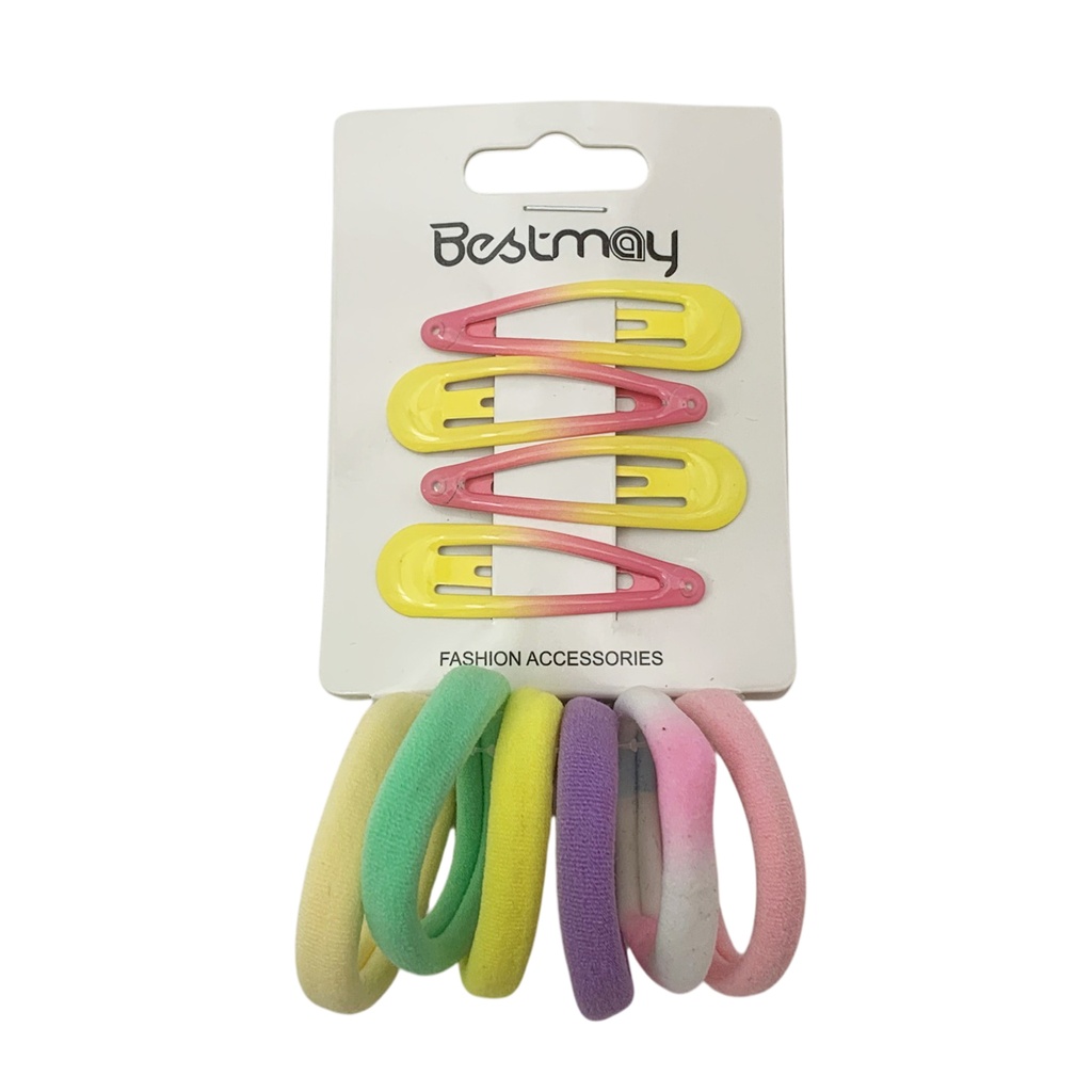 [HC2070] Gomitas para pelo x6 con broches x4, en cartón, PACK x12, varios colores