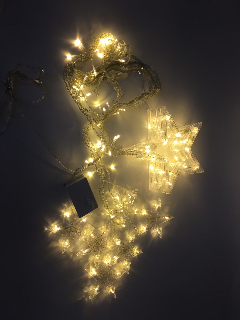 [HE1227] Luces led x138 220V, cortina con 12 estrellas luces blancas, con 8 funciones, en caja