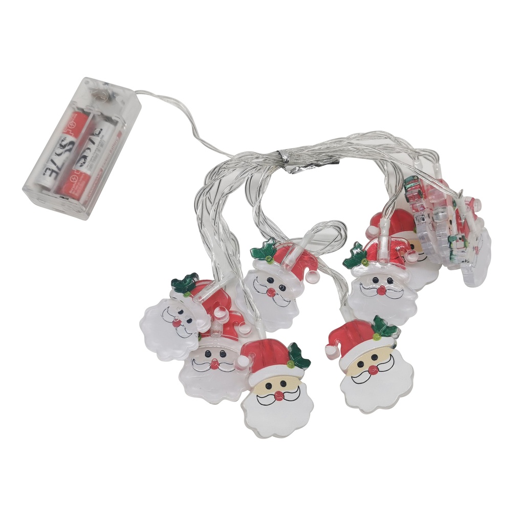 [HE1526] Luces led x10 Papá Noel cálidas, 2AA 2 metros en bolsa