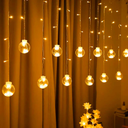 Luces x12 bolas grandes cálidas, 220v cortina extensible 3m, en bolsa