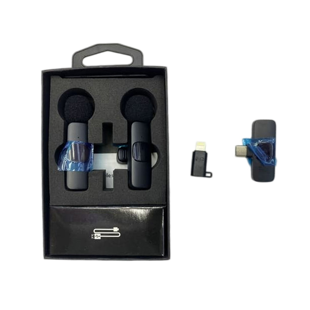 [HE2139] Micrófono solapero inalámbrico x2, para tablet o celular, conexión lightning, en caja