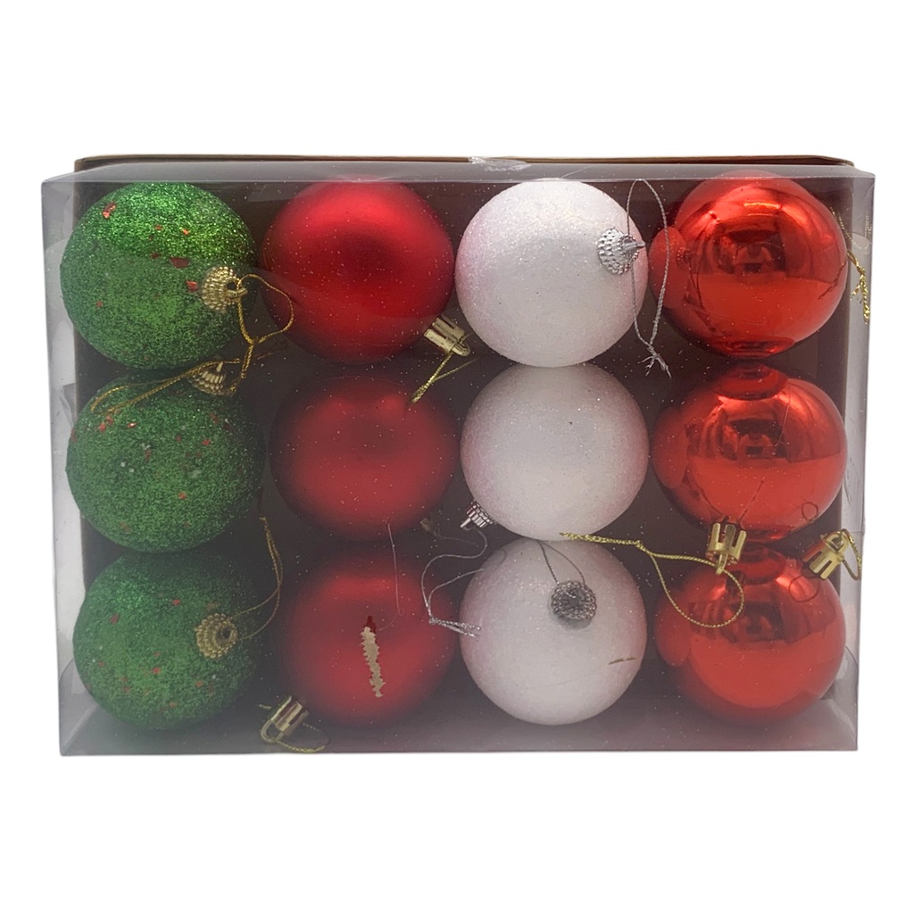 [HN0670] Bolas navideñas x12 6cm, varias texturas, en caja, varios colores