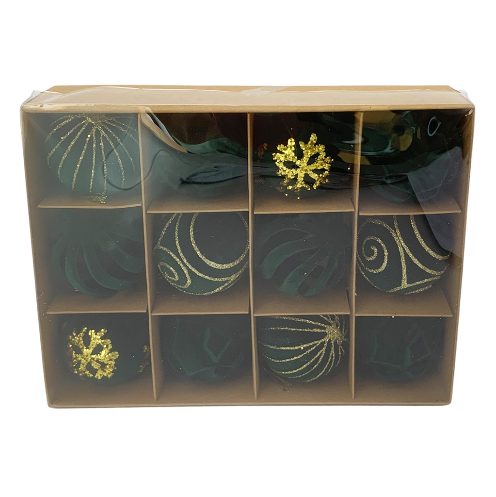 [HN0691] Bolas navideñas x12 6cm, textura símil terciopelo VERDE, en caja