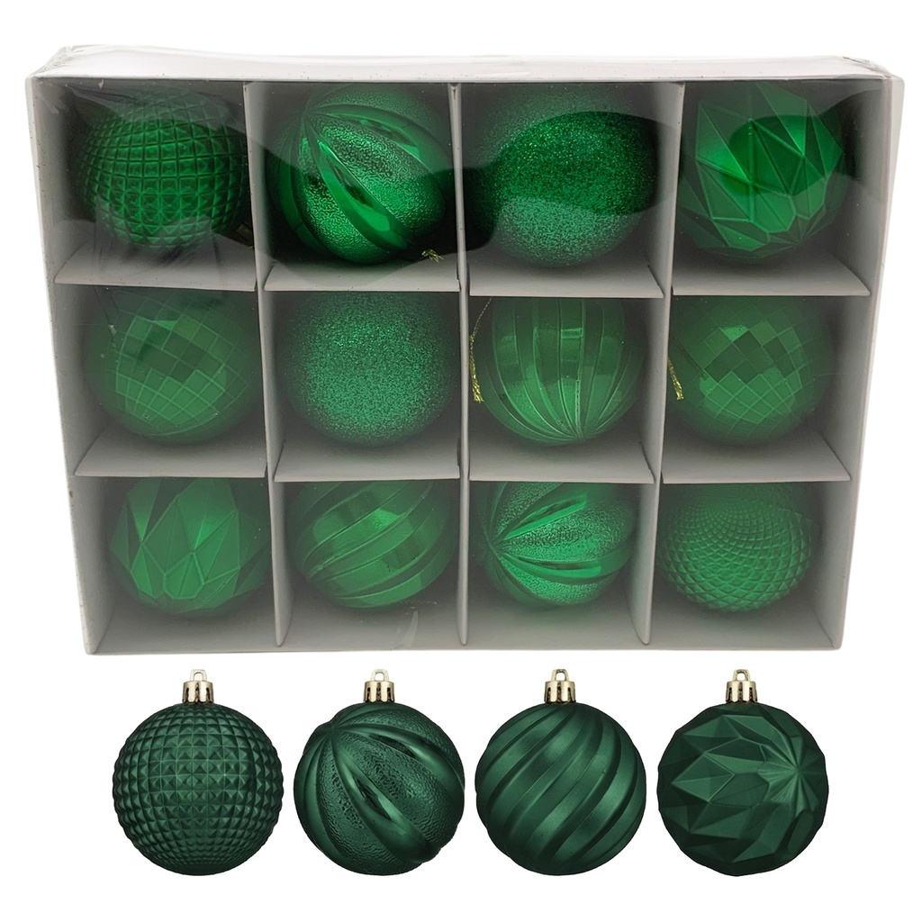 Bolas navideñas x12 6cm, VERDE, en caja