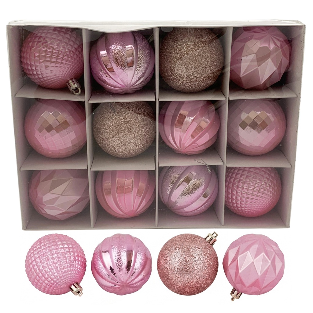 [HN0788] Bolas navideñas x12 6cm, ROSADO, en caja