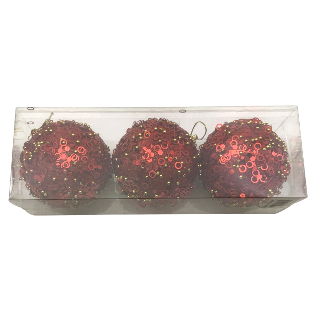 Bolas navideñas x3 9cm , con brillo, en caja de mica