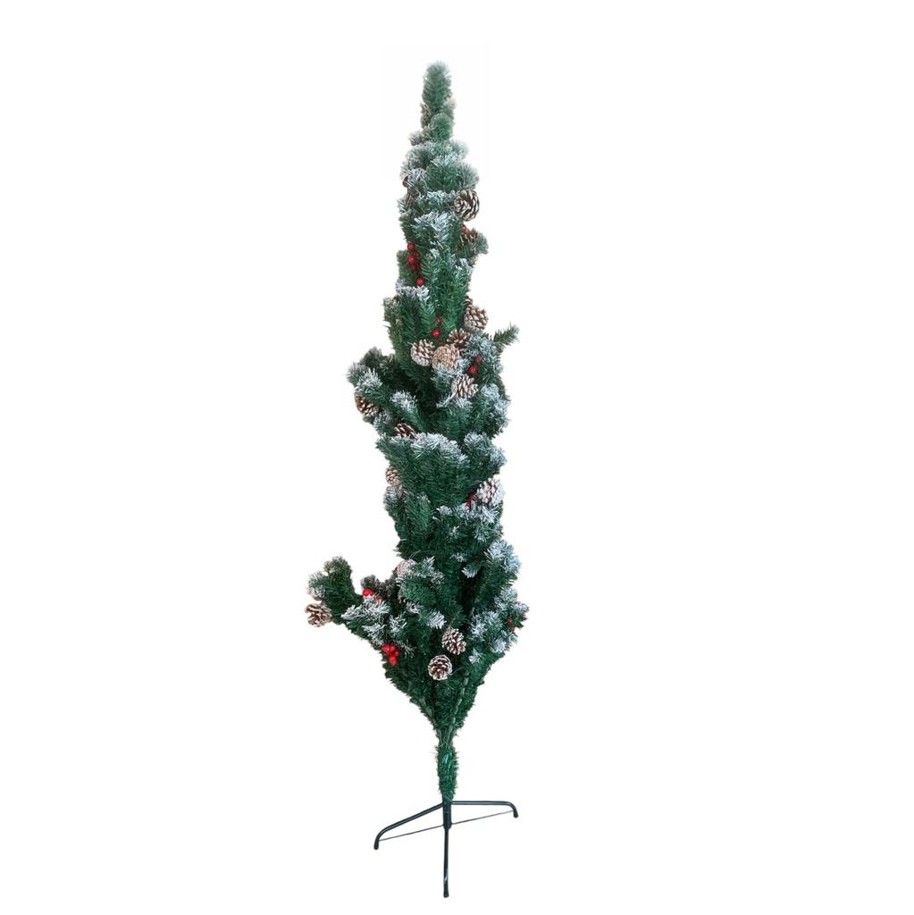 Arbol navideño frondoso nevado, con accesorios 180cm, pie de metal, en caja