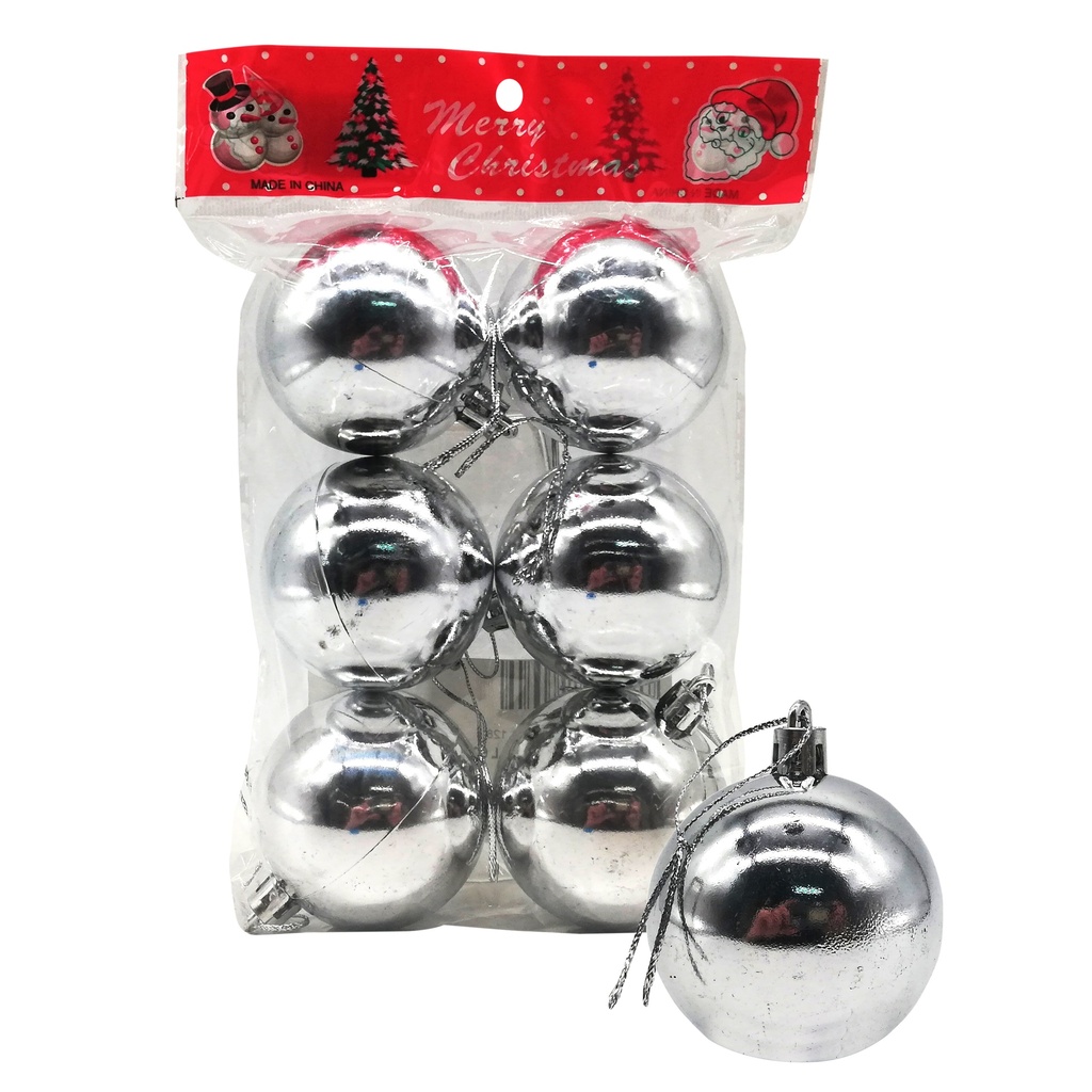 [HN282B] Bolas navideñas x6, 5cm lisas plateadas, en bolsa