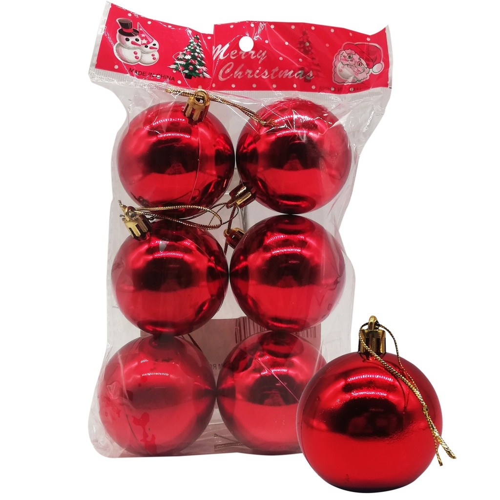 Bolas navideñas x6, 5cm lisas rojas, en bolsa