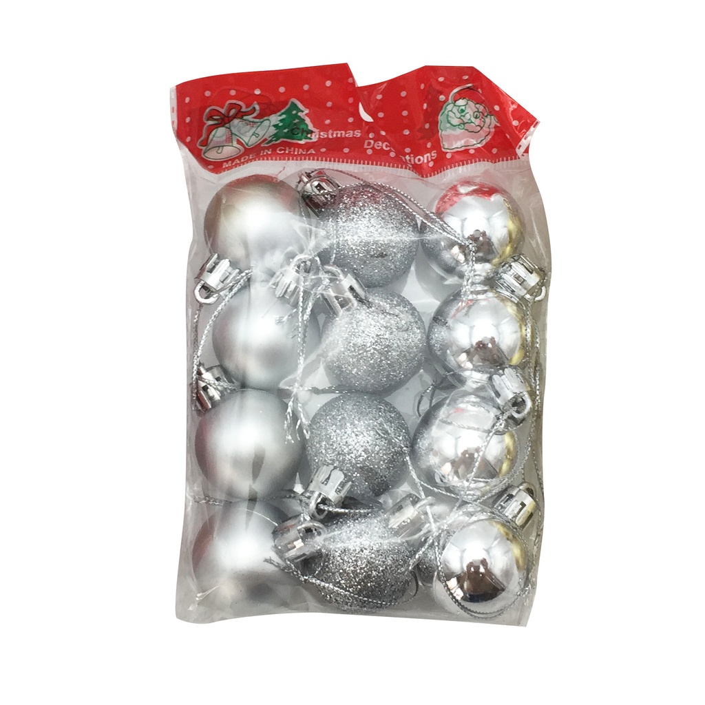 [HN296A] Bolas navideñas x12 2cm, PLATA en bolsa
