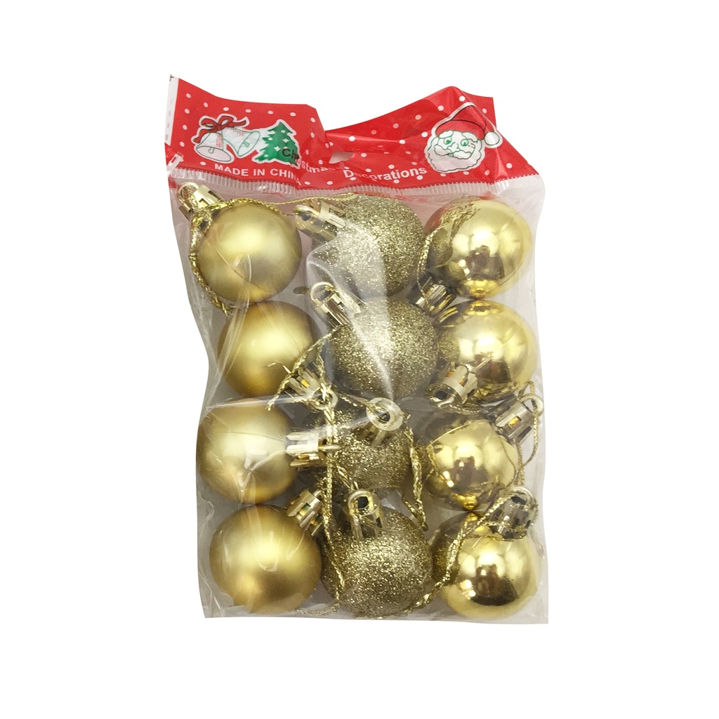 [HN296B] Bolas navideñas x12 2cm, DORADO en bolsa