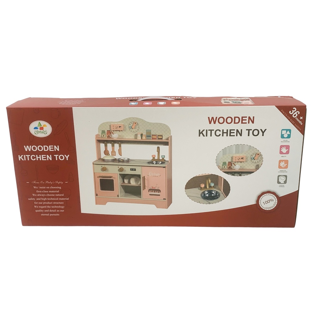 Cocina de madera, con accesorios, en caja