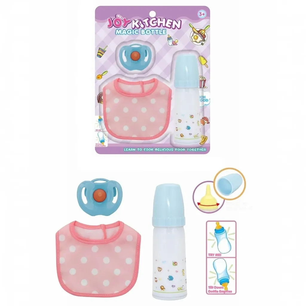 [JA2764] Mamadera mágica con chupete y babero, en blister