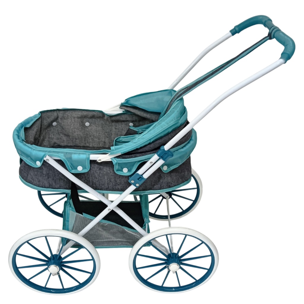 Coche para muñeca, de metal, cuna con techo, con bolso