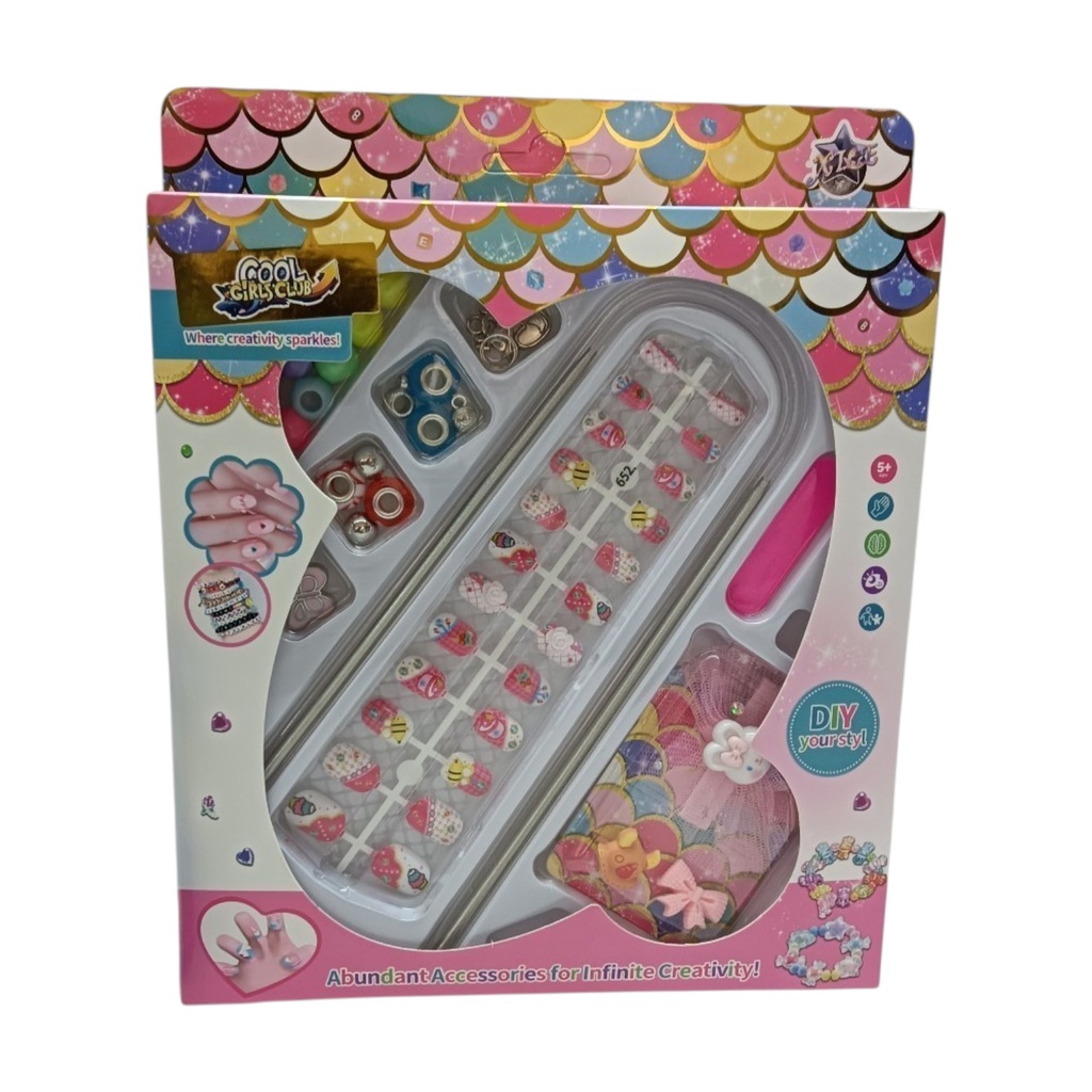 Set de belleza, uñas postizas con cuentas para armar pulseras, en caja