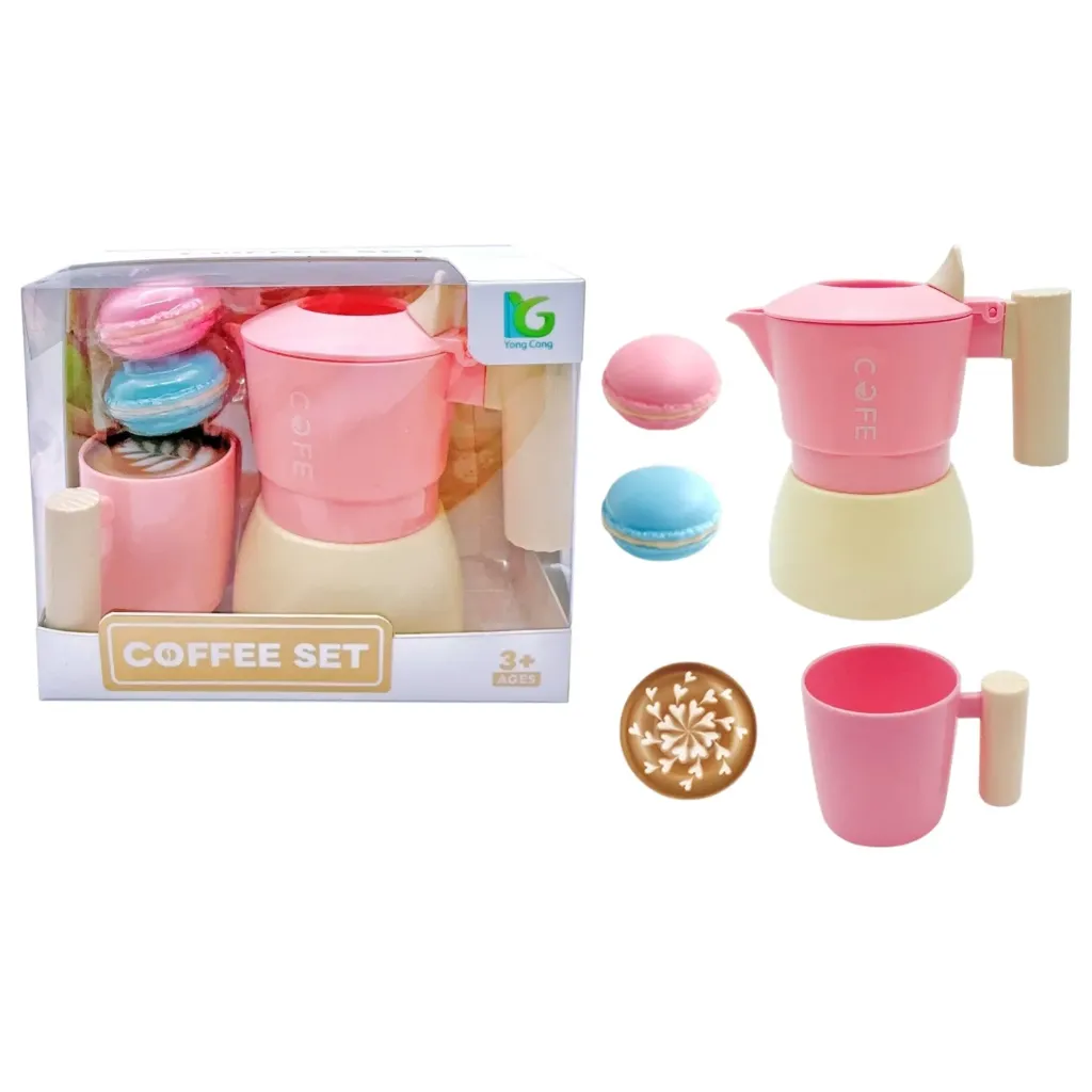 Electrodoméstico cafetera de plástico con accesorios, en caja