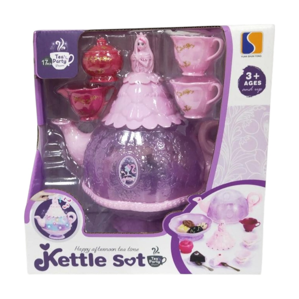 Juego de té, 17 piezas, de plástico, en caja