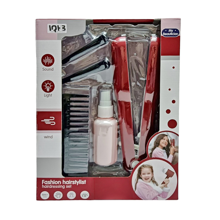 Set de belleza, planchita con luz y sonido, con accesorios, en caja