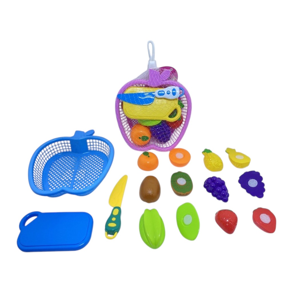 Frutas y verduras con velcro, con accesorios, en red