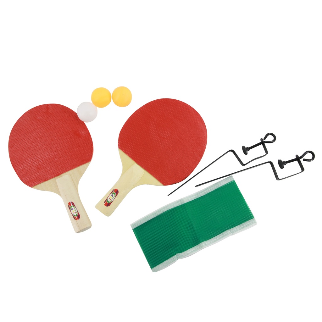Paletas de ping pong con 3 pelotas y red, en blister