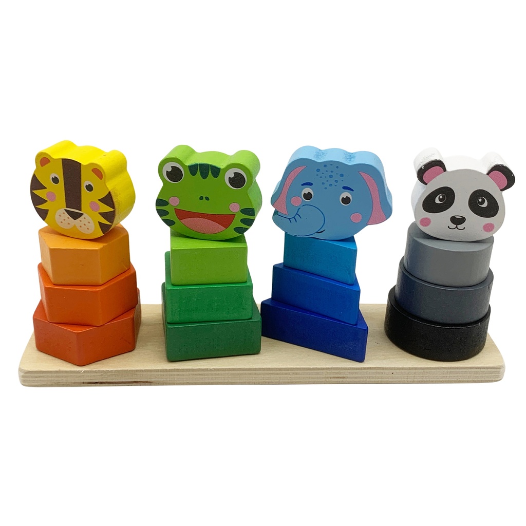 Encastre de madera, formas geométricas, diseño animales, en caja