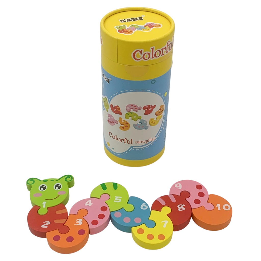 Puzzle de madera, oruga, en caja