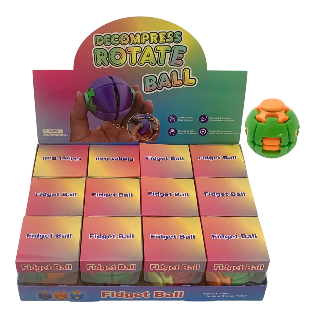 Juguete antiestrés, pelota gira al presionar en caja, CAJA x12, varios colores