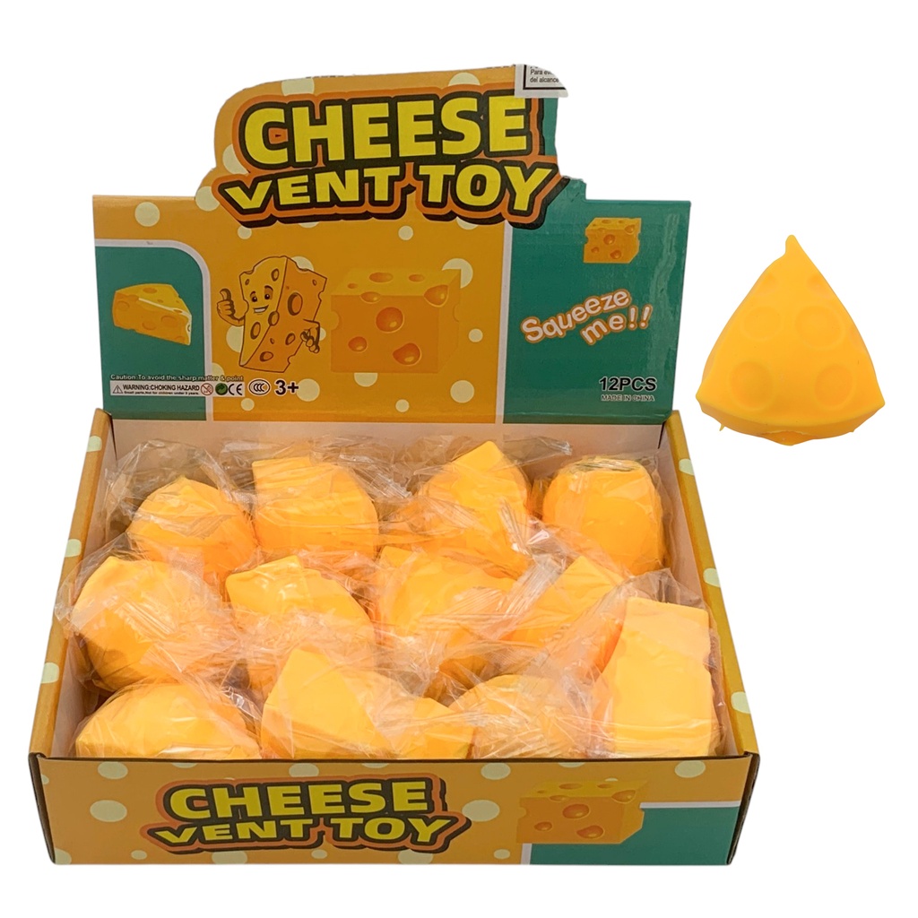 Juguete antiestrés de goma, queso, CAJA x12