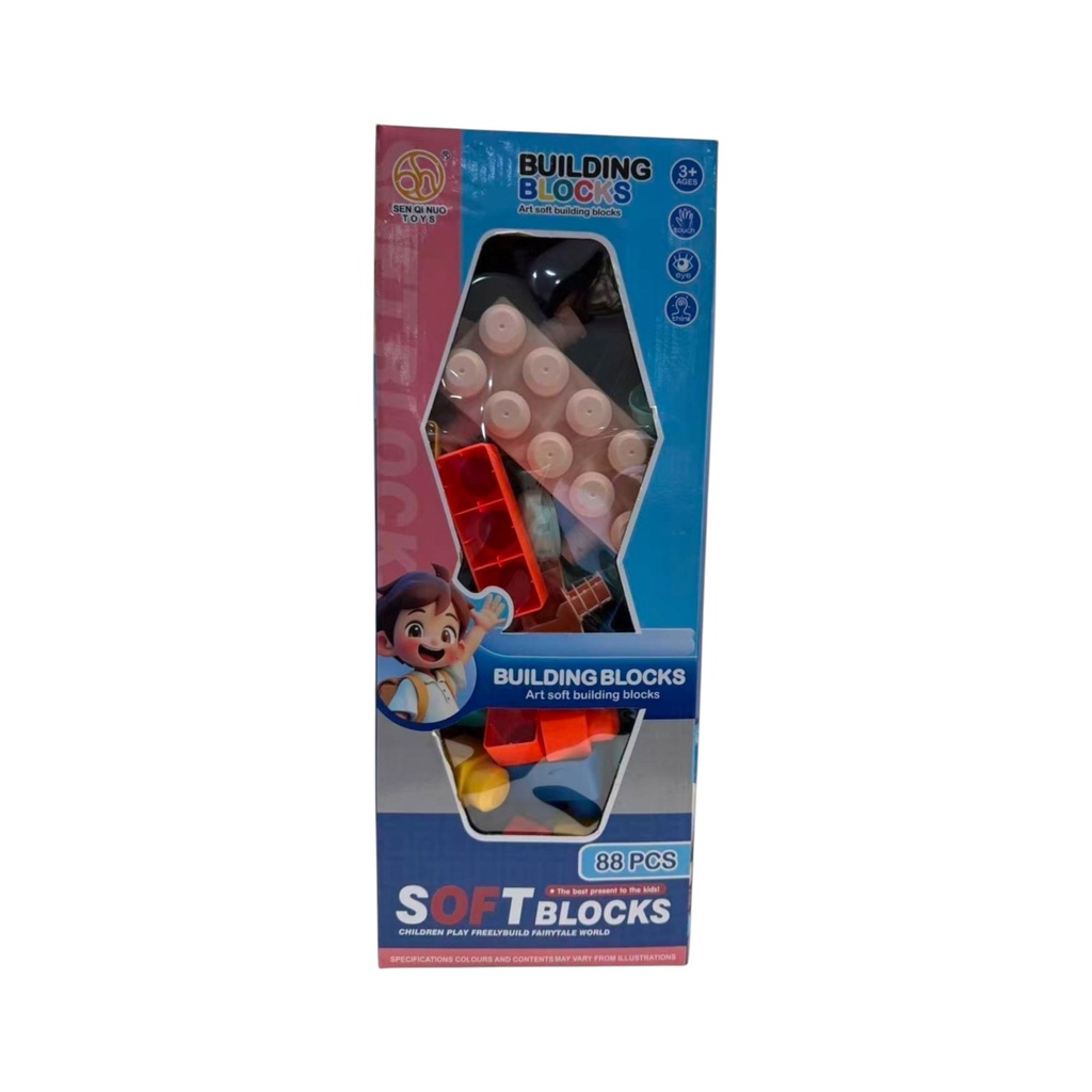 Bloques de plástico, 88 piezas soft, medianas en caja