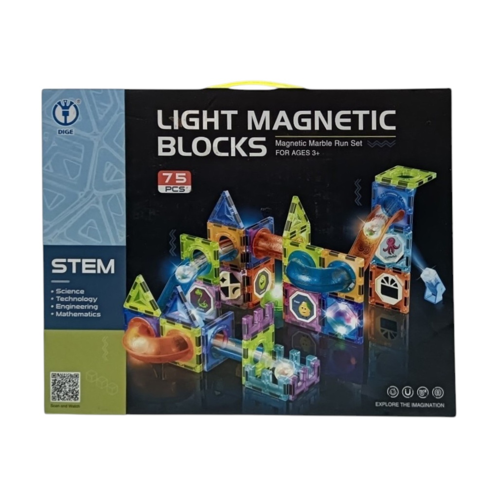 Bloques magnéticos, 75 piezas, con bloques de plástico y luz, en caja