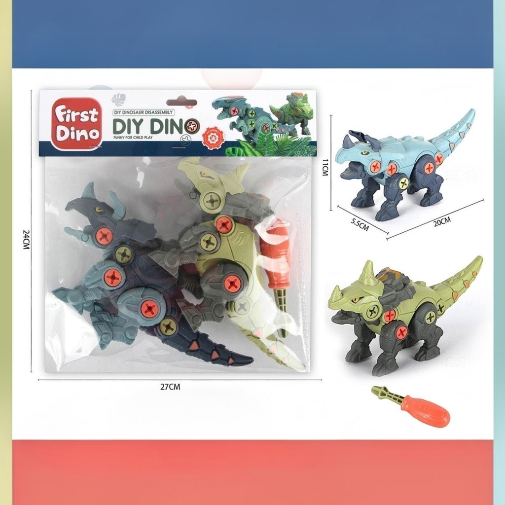 Dinosaurio de plástico x2, para armar, con destornillador, en bolsa