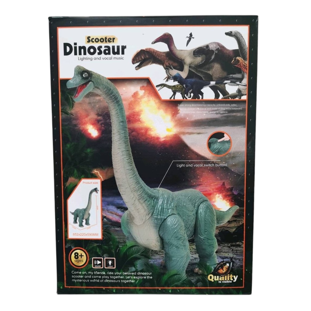 Dinosaurio con luz y sonido, en caja