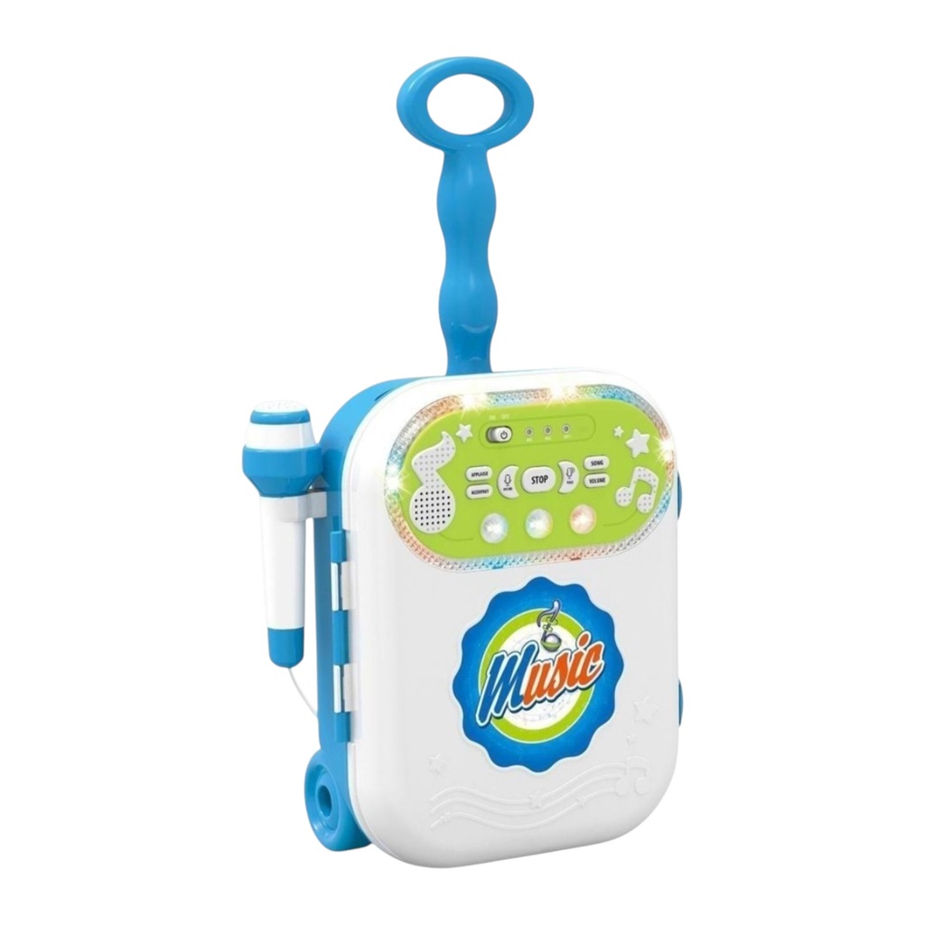 Parlante con micrófono valija, con luces LED, función de grabación, altavoz y entrada MP3 integrados, 4AA en caja