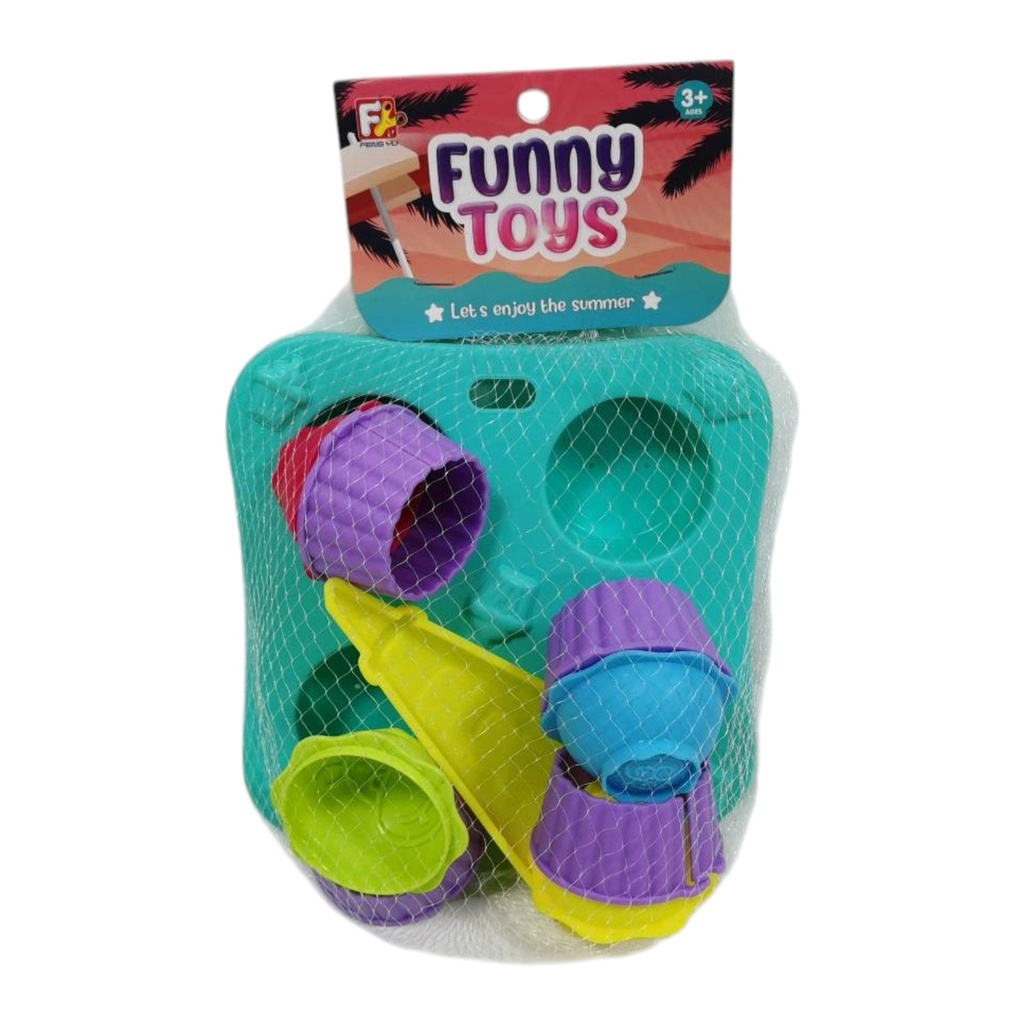 Juego de playa, moldes para cupcakes x4, con accesorios, en red