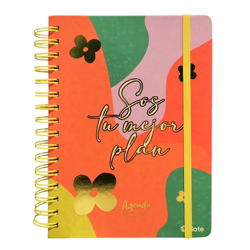 Agenda semana a la vista perpetua A5, tapa dura, doble espiral de metal, con stickers, post it, marcadores, sobre, hojas para notas y actividades, SOTE
