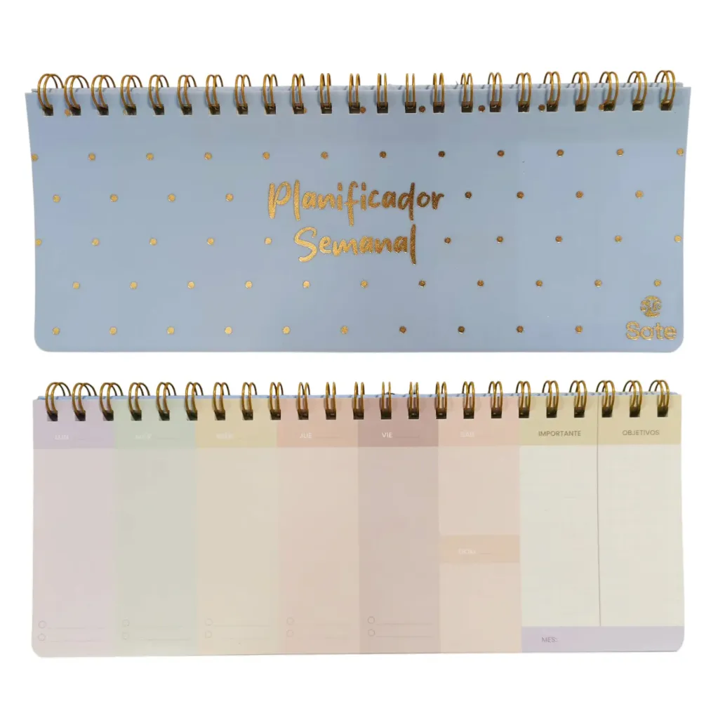 [E3680] Planificador planner semanal, tapa PVC, doble espiral de metal, SOTE