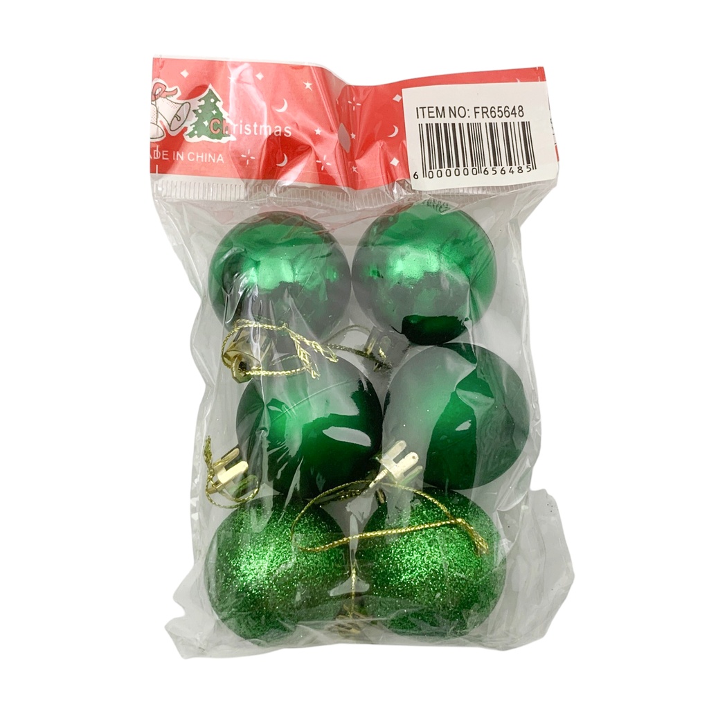 Bolas navideñas x6 4cm, VERDE, en bolsa