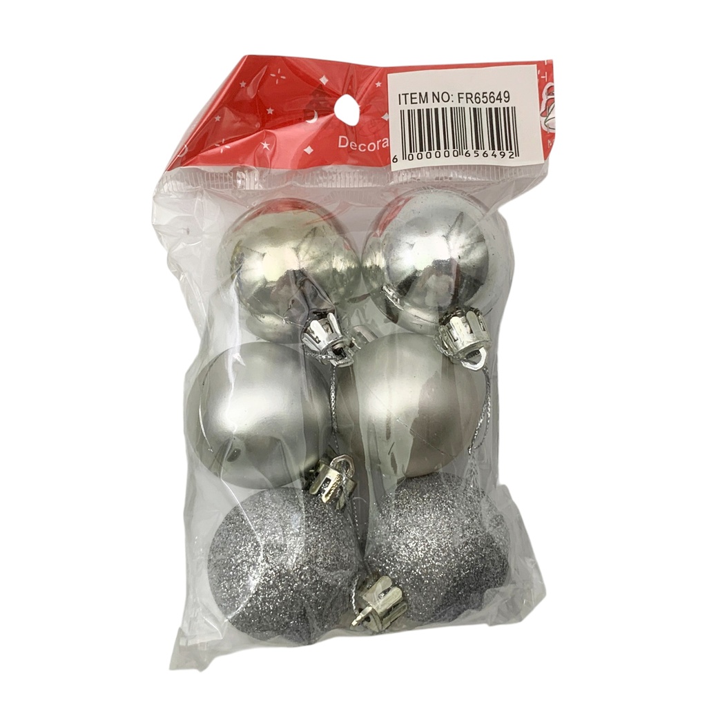 Bolas navideñas x6 4cm, PLATEADO, en bolsa