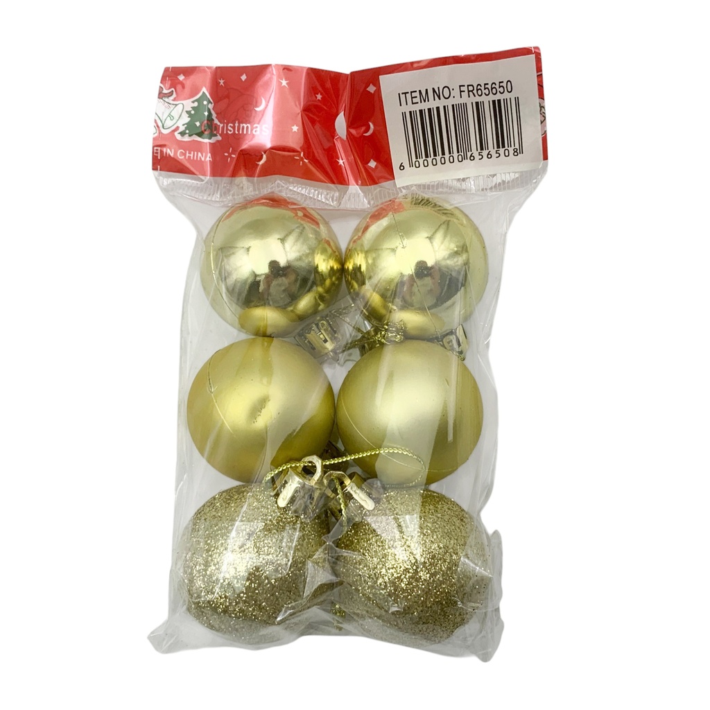 Bolas navideñas x6 4cm, DORADO, en bolsa
