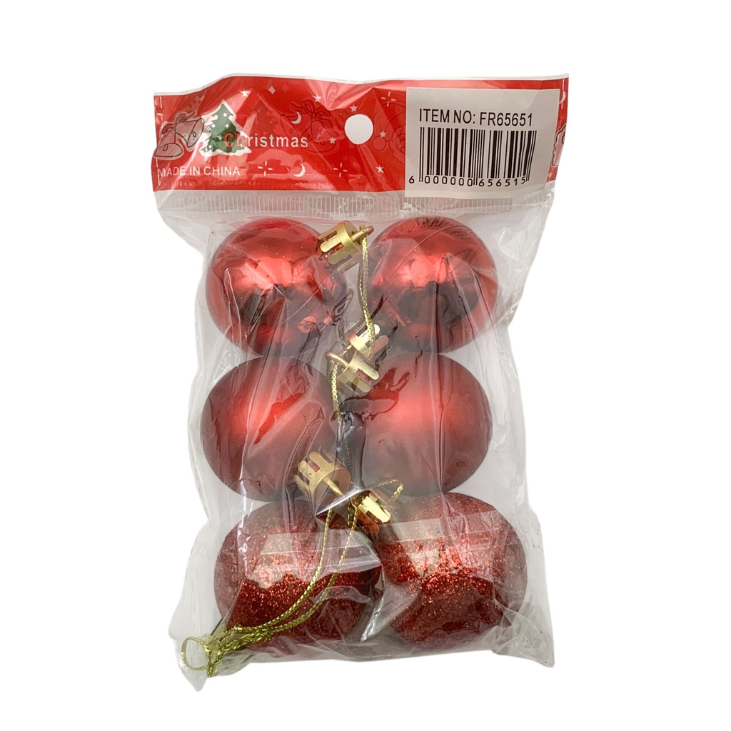 Bolas navideñas x6 4cm, ROJO, en bolsa