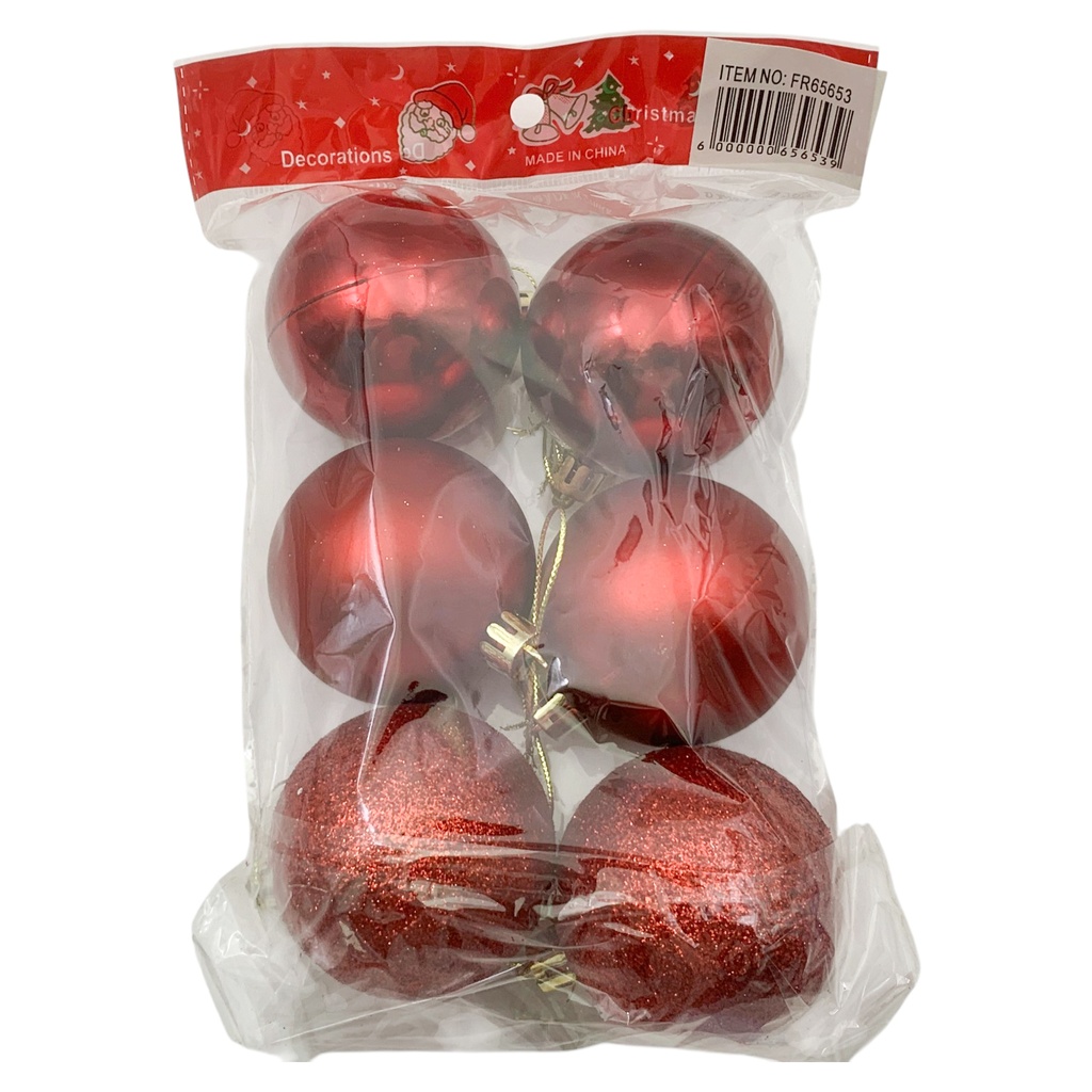 Bolas navideñas x6 6cm, ROJO, en bolsa