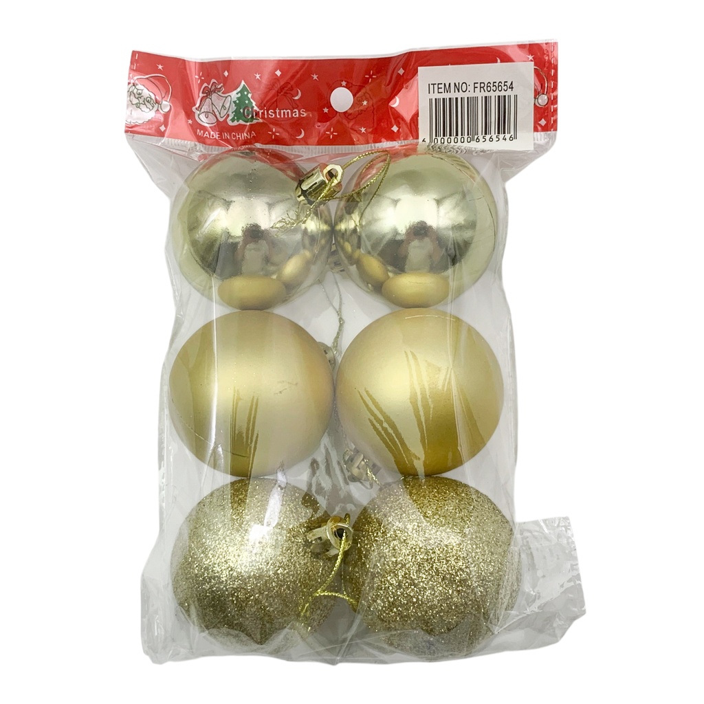 Bolas navideñas x6 6cm, DORADO, en bolsa