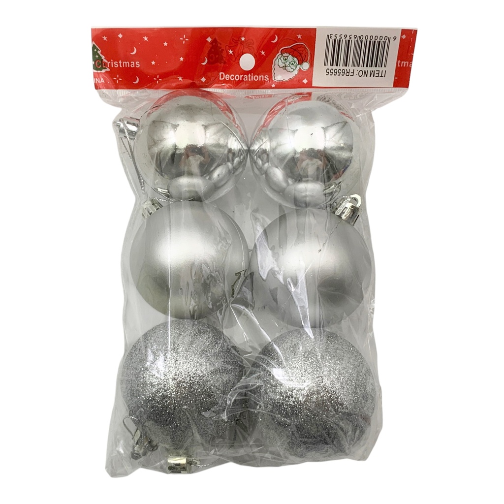 Bolas navideñas x6 6cm, PLATEADO, en bolsa