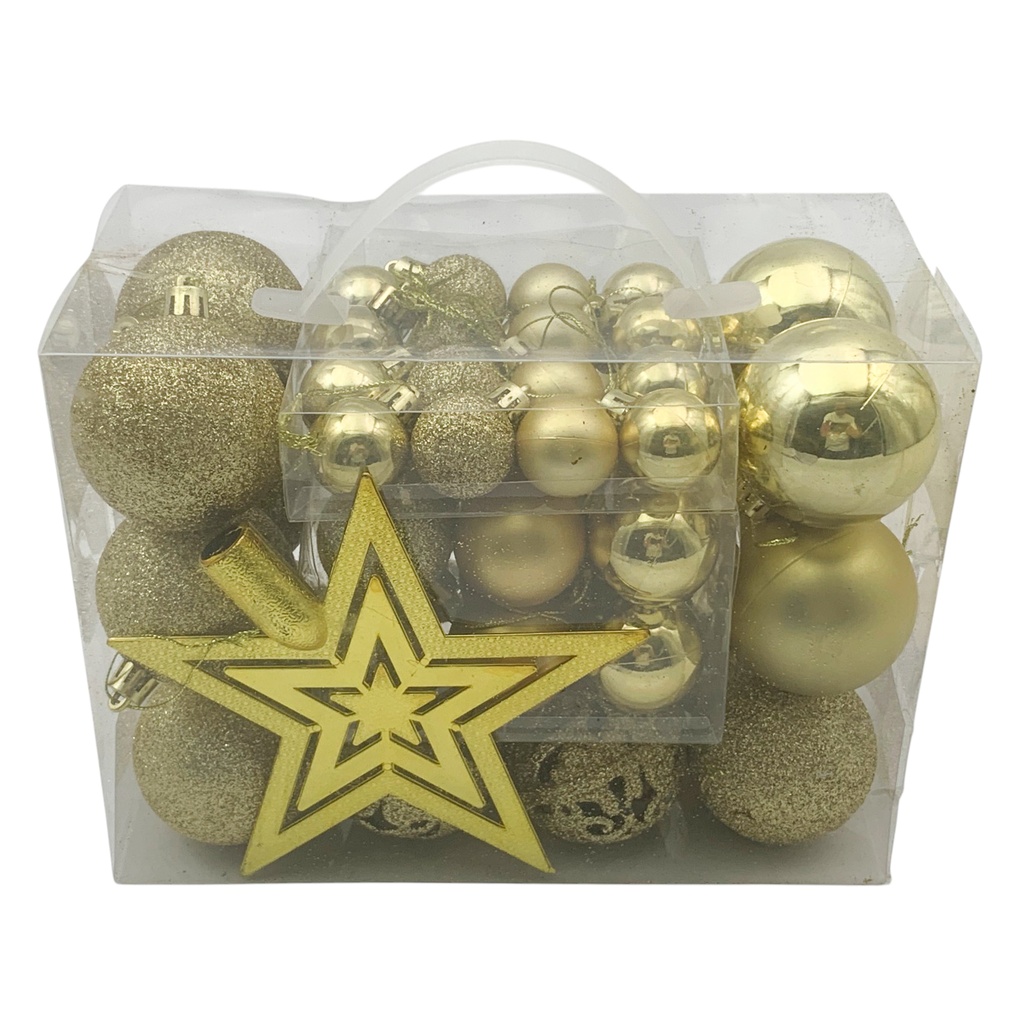 Bolas navideñas x44, tamaños surtidos, DORADO, en caja
