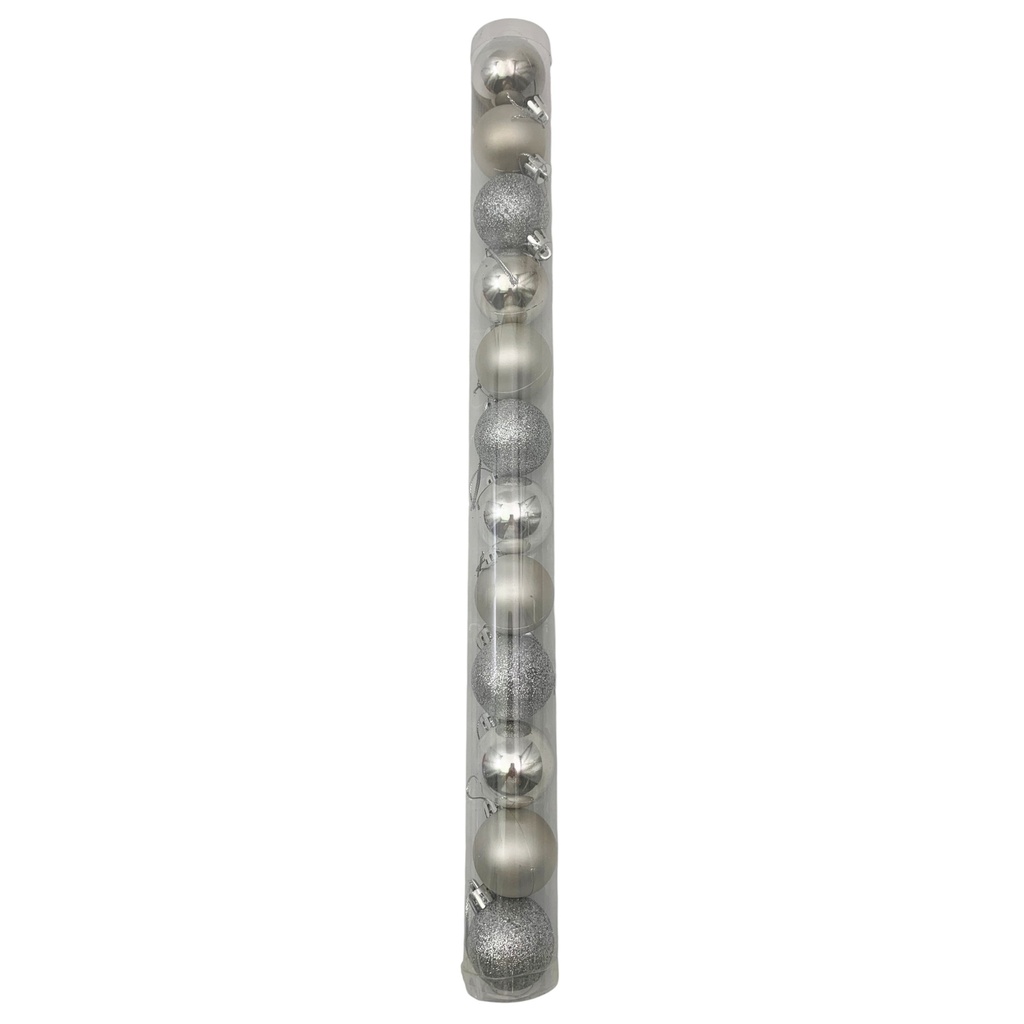 [HN0848] Bolas navideñas x12 4cm, PLATEADO, en tubo