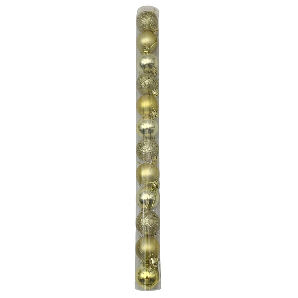 [HN0851] Bolas navideñas x12 4cm, DORADO, en tubo
