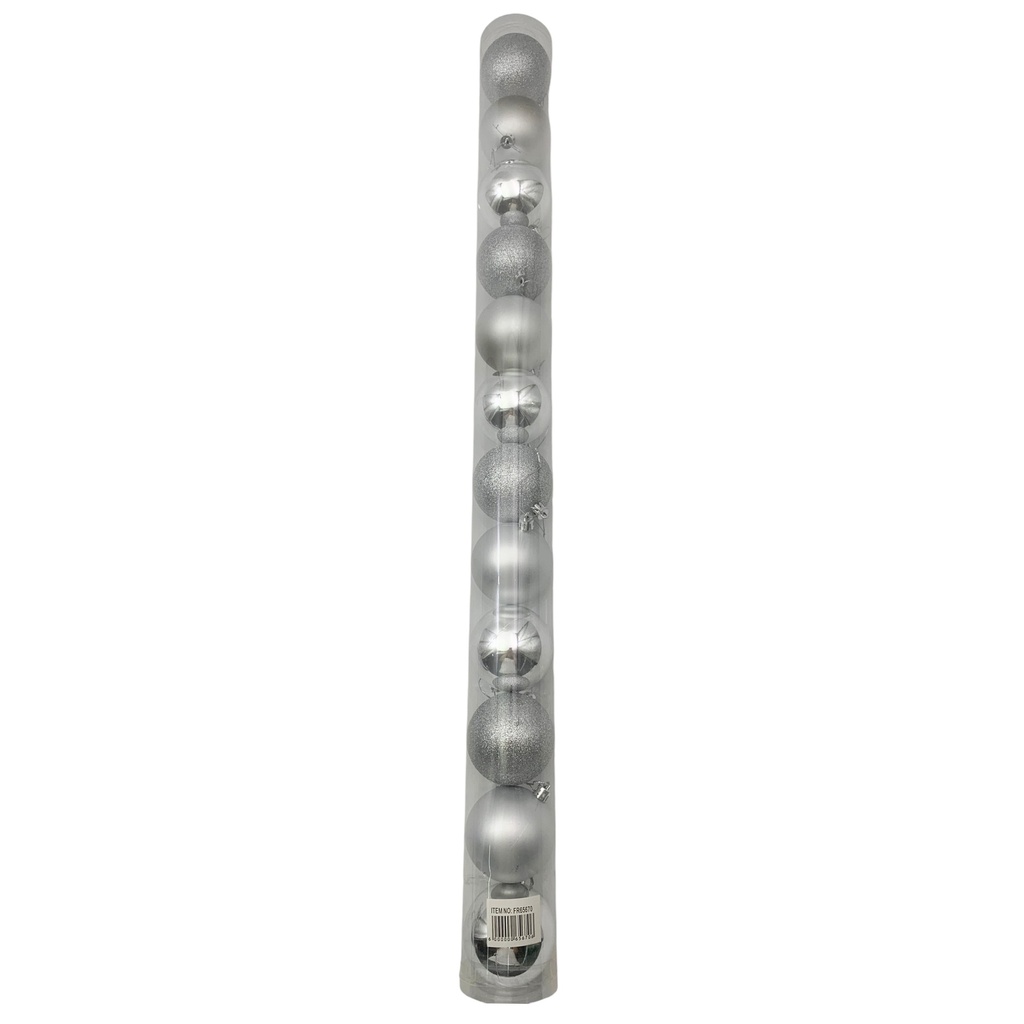 Bolas navideñas x12 7cm, PLATEADO, en tubo