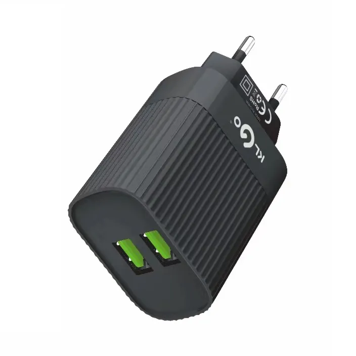 [HE1720] Cargador con 2 entradas USB carga rápida, 2 colores, KLGO en caja