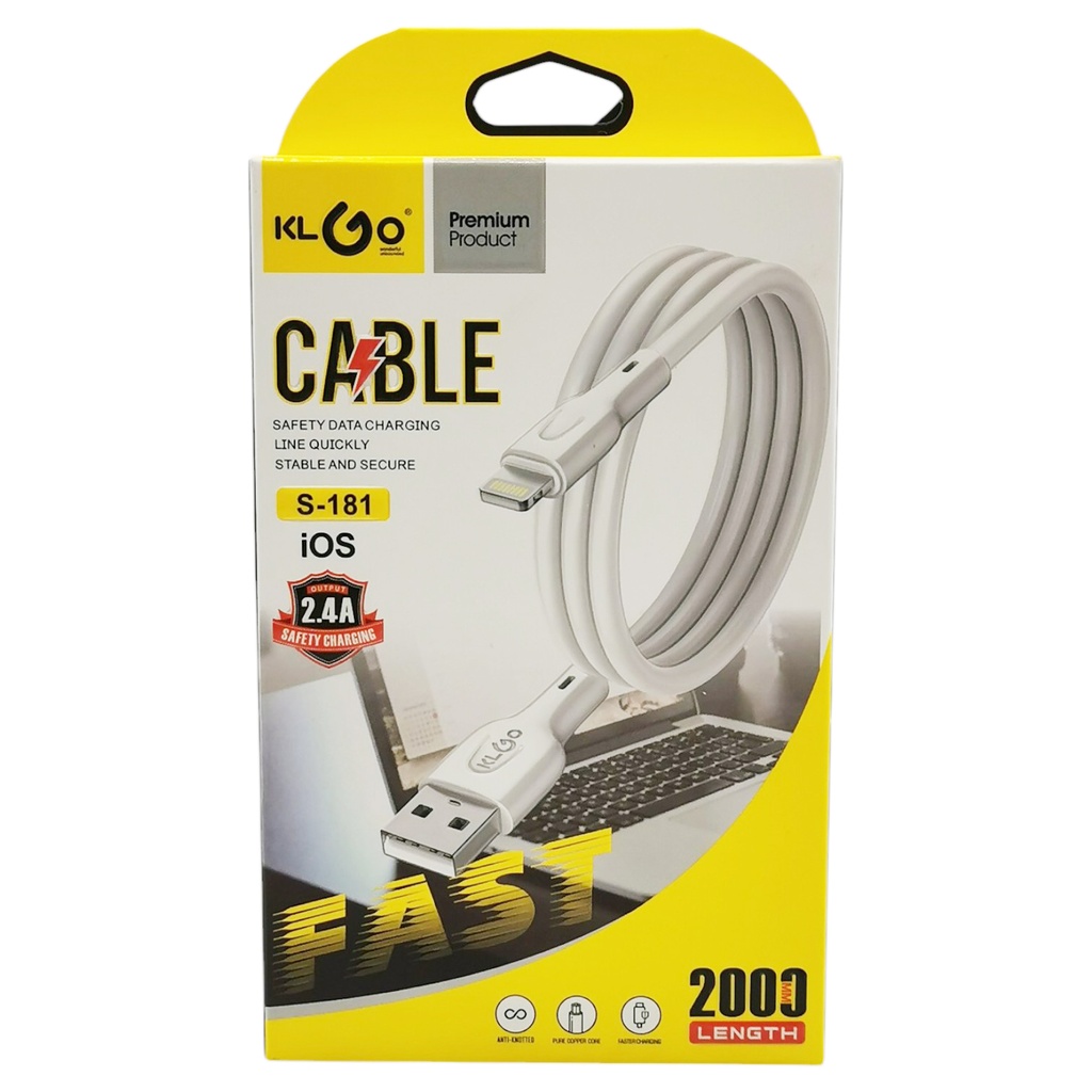 [HE1838] Cable USB-Lightning 2m, varios colores, KLGO, en caja